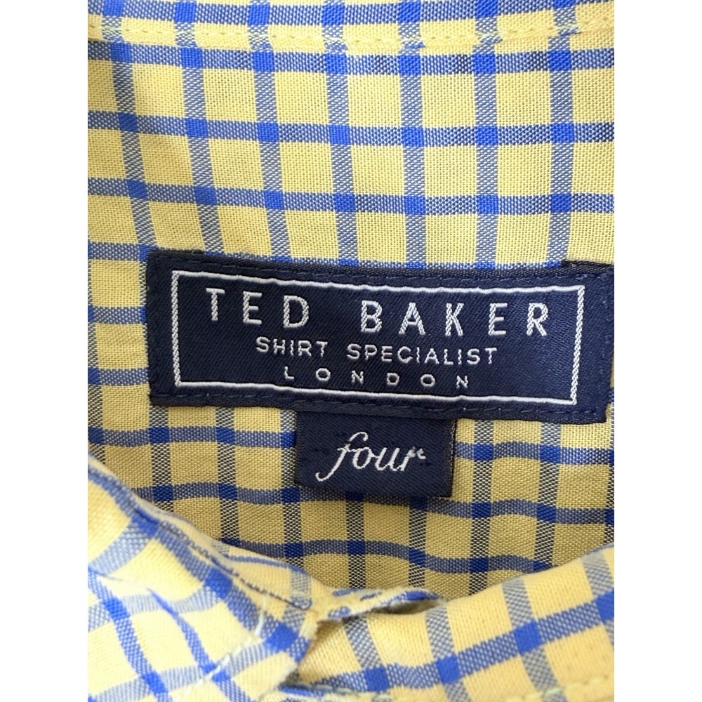 Vintage Ted Baker Shirt Specialist London Mens 4 Yellow Blue Check Button Up XL - Picture 9 of 16